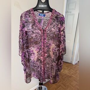 Sheer Pink and Purple Animal Print, Beaded Kaftan
